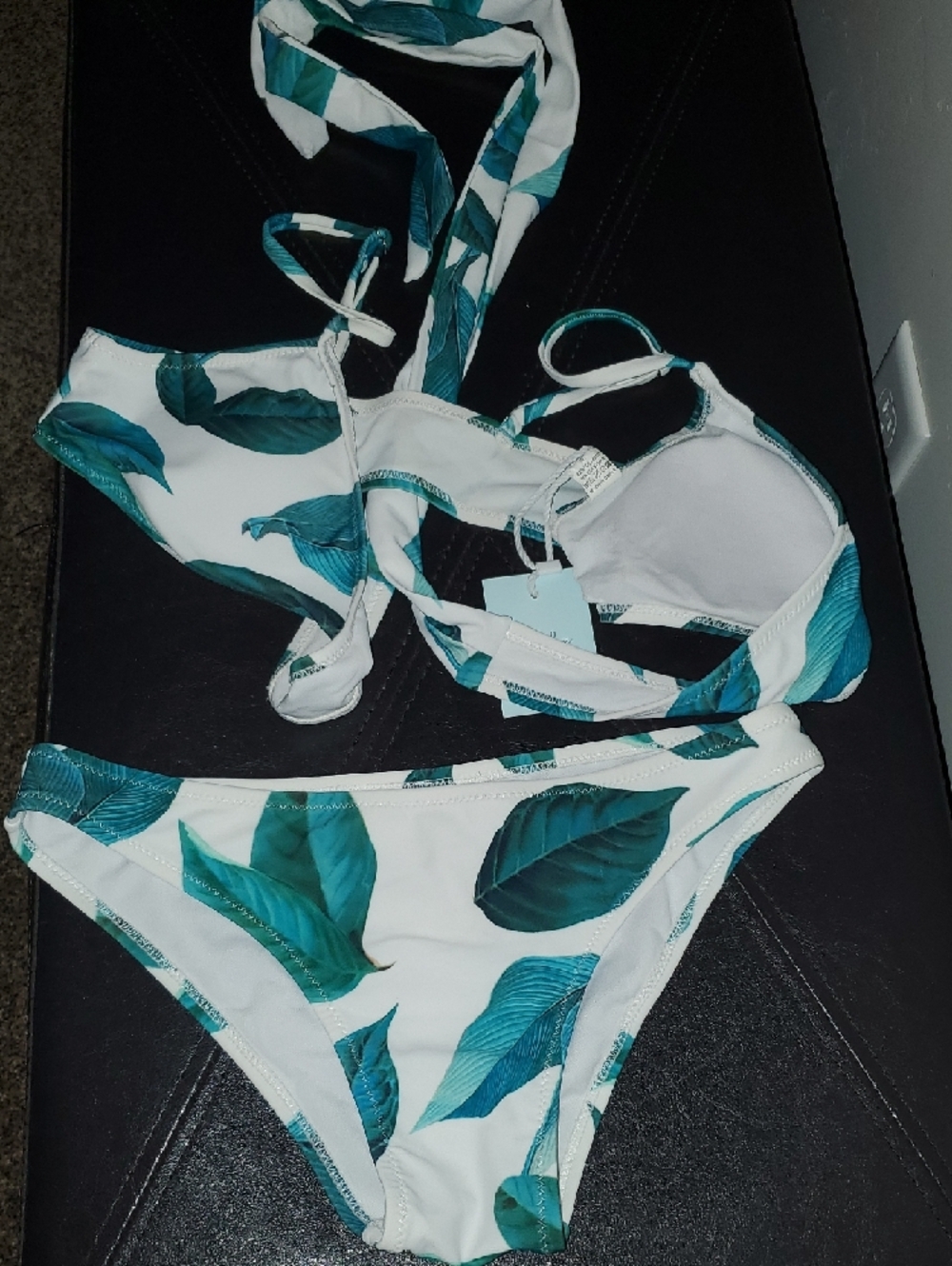 Cupshe Small Leaf-Print Wrap Front Bikini - White/ Teal/Green Color